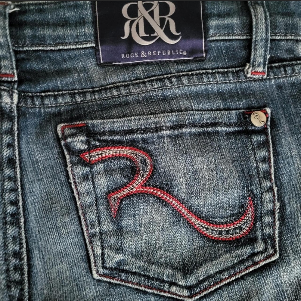 Rock & Republic Blue Jeans with Red Stitching